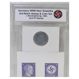 Germany WWII N A Z I Swastika Stamp & Coin Set