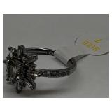 Sterling Silver+Hematite Moissanite Ring