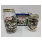 Pint & Quart Jars w/Vintage Buttons & Tin