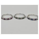 3 Sterling Rings SZ8 Emerald, Ruby DIA Simulant