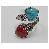 Sterling Silver Turquoise & Coral Ring Fits 6 to7