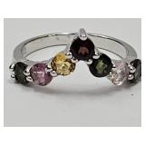 Multi Tourmaline Rhodium & Sterling Chevron SZ8