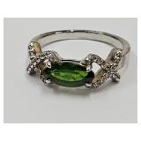Sterling Silver Emerald & DIA Simulant Ring SZ8