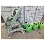 Garden Hose on Reel  & Water Can Lot