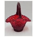 L.E. Smith Rub Red Glass Basket 6 1/4' Wide