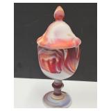 Imperial Red Slag Glass Covered Candy Dish 9.5'