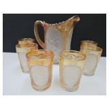 Marigold Iridescent Pitcher & Glasses w Windmill