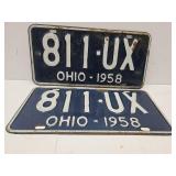 Vintage  OHIO 1958 Pair of License Plates
