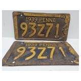 VTG Pair 1939 Pennsylvania License Plates