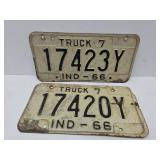 1966 INDIANA 2 License Plates