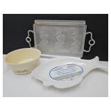 Crooksville Bowl, Aluminum Tray &  Fish w Recipe