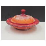 Vintage Imperial Red Slag Glass Covered Dish 6.5'