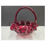 Ruby Red Fenton Glass Basket 8.5' w