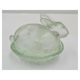 Vintage Glass Bunny on a Nest  4.5' L