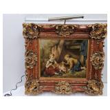 Vintage Art ' Feeding The Rabbits' W Ornate Frame
