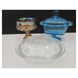 Pyrex Covered Dish w/Carnival Glass Compote & Dish