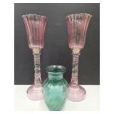 Homco Candle Holders, Teal Vase