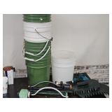Water  Sprinklers, Leaf Scoops,  7- 5 Gal Buckets