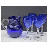 Cobalt Sapphire Cristal Water Goblets & Pitcher