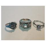 3 New Silver Plated Turquoise Rings Sz 9 & 10