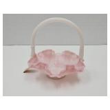 Pink & White Fenton Glass Basket  6 1/4' w