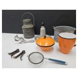 Enamel Ware, Primitive Milk Pail, Nut Cracker +