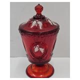 Fenton Glass Signed Covered Ruby  Candy Dish 8.5