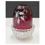 Fenton Hand Painted Holly Berry  Glass Ferry Lamp