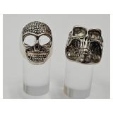 2 Skull Head Rings SZ 9