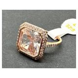 10K Rose Gold OVER Jewelers Bronze Rose Quartz Rin