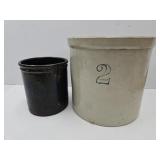 Primitive 2 Gallon Crock & Utencil Crock