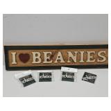 I Love Beanies Pins & Wood Sign