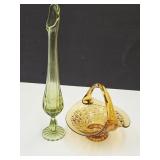 Fenton Swung Glass Vase 13' & Amber Glass Basket