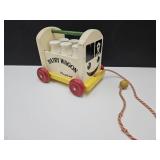 VTG Playskool DAIRY WAGON Pull Toy w Wood Bottles