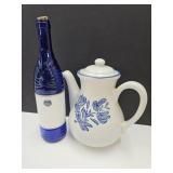 Pfaltzgraff Pitcher & Cobalt Glass Bottle