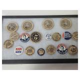 Vintage Framed Political Buttons Nixon, Wallace +