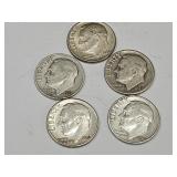 5 Roosevelt Silver Dime Coins