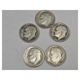 5 Roosevelt Silver Dime Coins