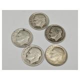 5 Roosevelt Silver Dime Coins