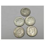 5 Silver Roosevelt 1964 Dime Coins