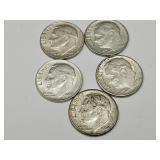 5 Silver Roosevelt Dime Coins