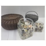 Sewing Baskets Footed Metal Basket & Buttons