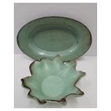 Teal Metal Tray & 7' w Teal Pottery Bowl