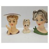 3 Vintage Japan Head Vases 3.5 to 5.5' high