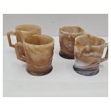 Set of 4 Imperial  Slag Glass Mugs with Birds