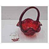 Fenton Ruby Red Hobnail Glass Basket 6 1/2' h