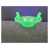 VTG Dugan Uranium Glass Birds on a Nest