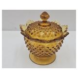 Fenton Amber Hobnail Covered Glass Candy Dish