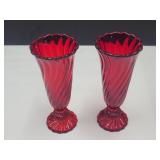2 Fostoria Ruby Red Vases 6 1/2'H