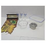 Olympic Beer Glasses, Pyrex Bowl  7' w, Welcome